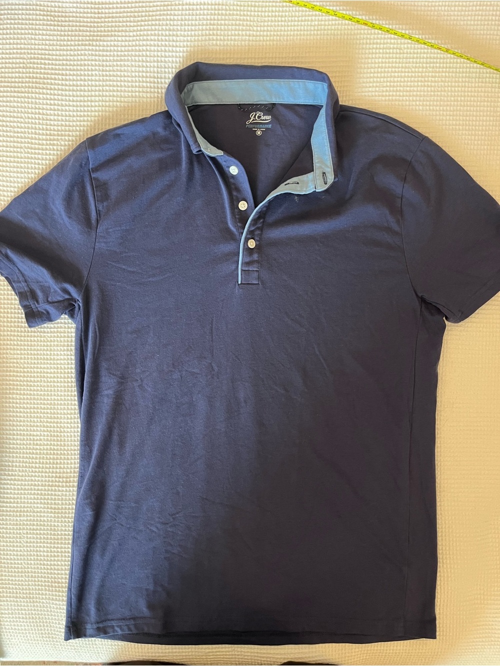 J. Crew Men’s Navy Performance Tech Polo with Light Blue Contrast Collar